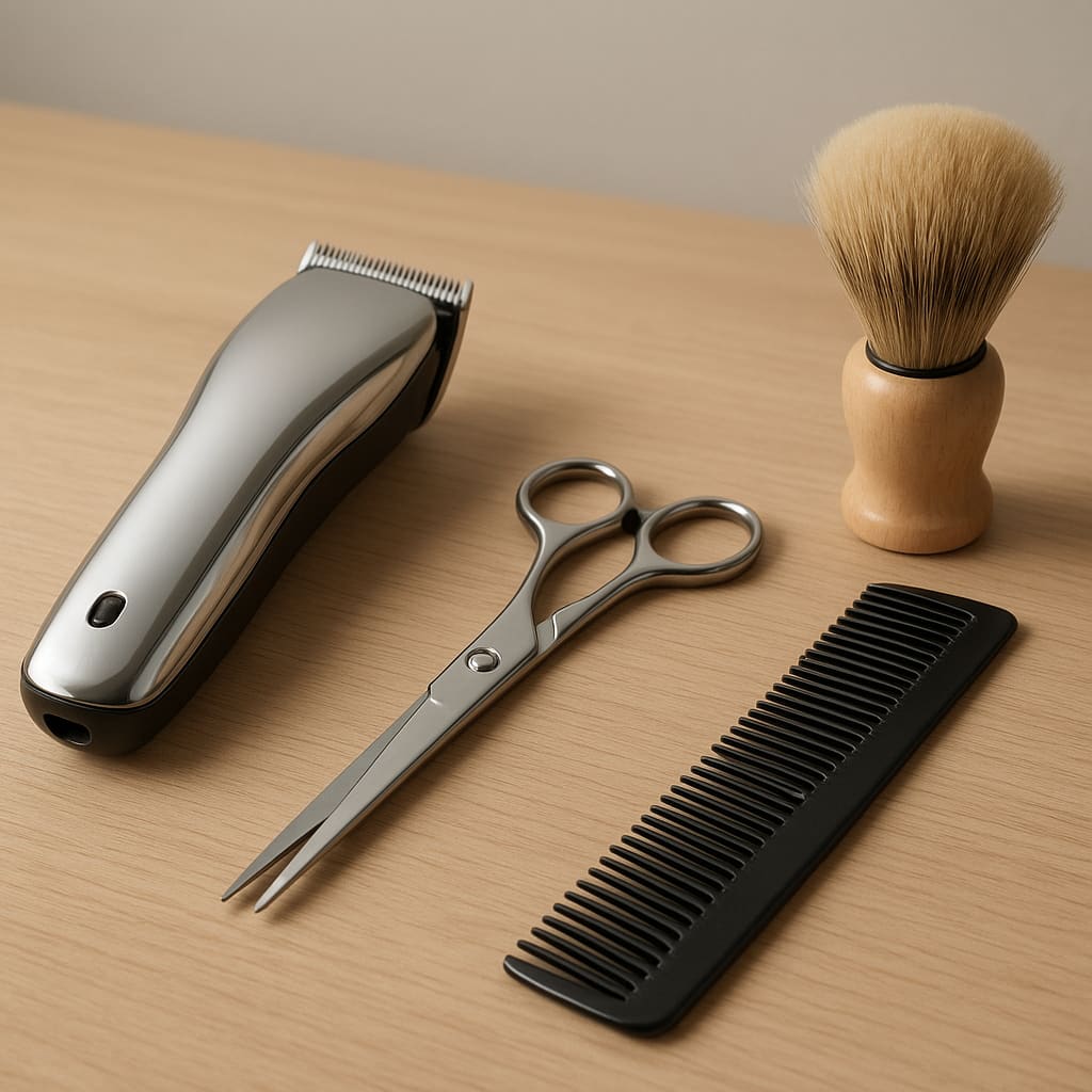 Barber Werkzeuge auf sauberem Arbeitsplatz